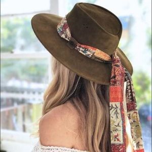 Free People Wide Brim Suede/Leather Hat